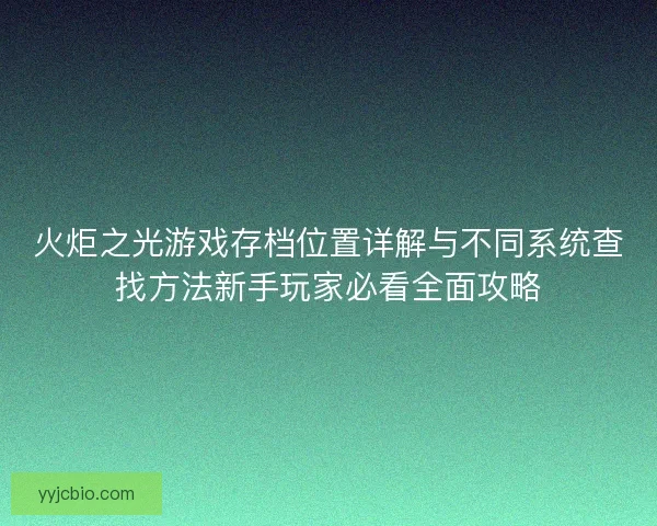 火炬之光游戏存档位置详解与不同系统查找方法新手玩家必看全面攻略